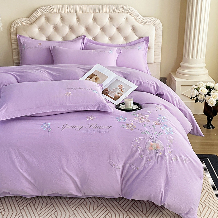 91家纺网 家纺一手货源 找家纺 大麦乐田 2025新款糯小棉立体绣花吊边四件套-手捧花 手捧花 浅紫