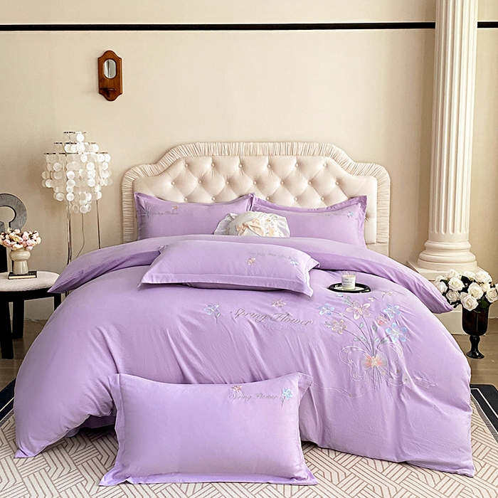 91家纺网 家纺一手货源 找家纺 大麦乐田 2025新款糯小棉立体绣花吊边四件套-手捧花 手捧花 浅紫