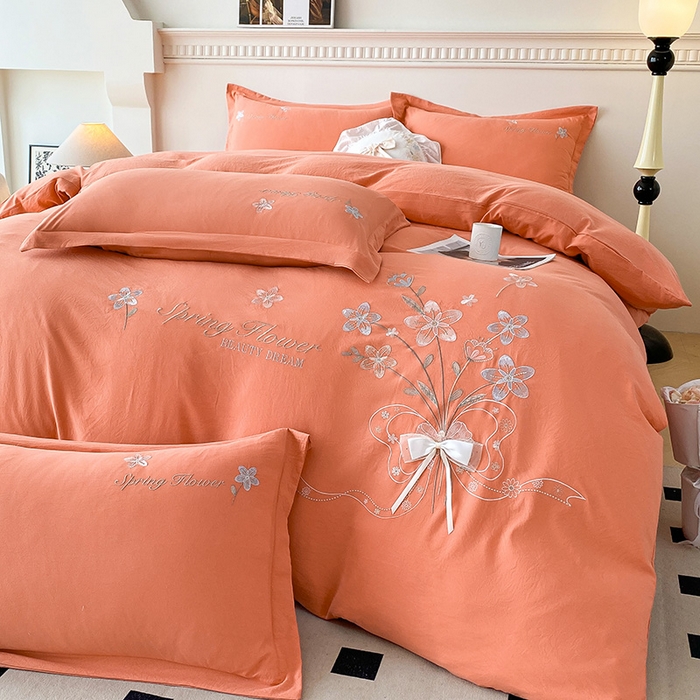 大麦乐田 2025新款糯小棉立体绣花吊边四件套-手捧花 手捧花 桔色