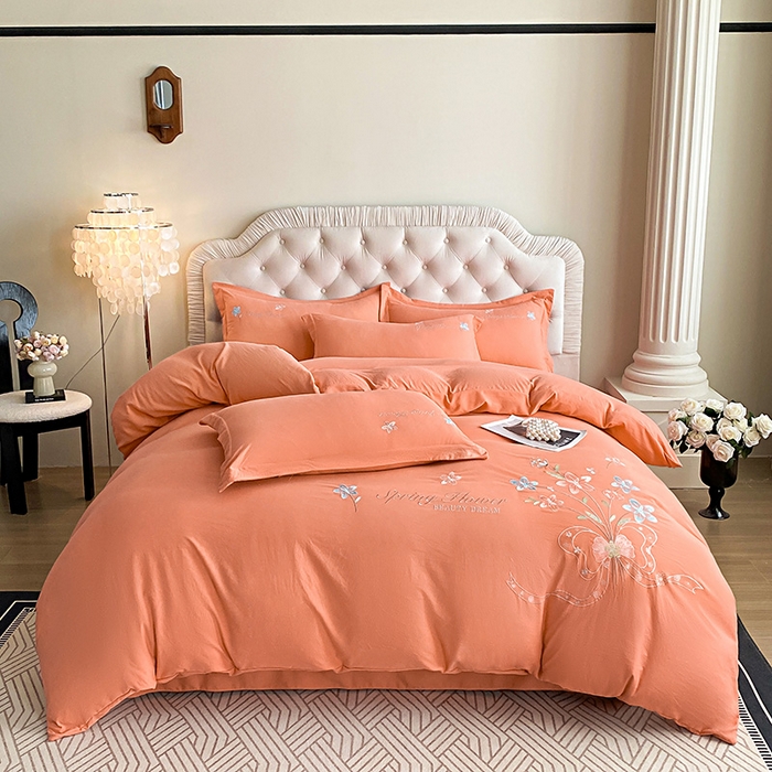 91家纺网 家纺一手货源 找家纺 大麦乐田 2025新款糯小棉立体绣花吊边四件套-手捧花 手捧花 桔色