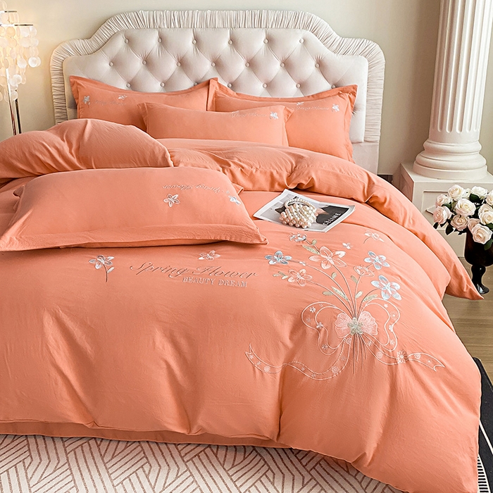 91家纺网 家纺一手货源 找家纺 大麦乐田 2025新款糯小棉立体绣花吊边四件套-手捧花 手捧花 桔色