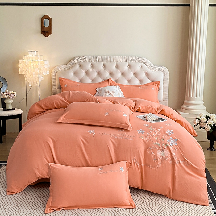 91家纺网 家纺一手货源 找家纺 大麦乐田 2025新款糯小棉立体绣花吊边四件套-手捧花 手捧花 桔色