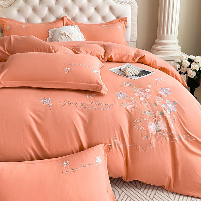 91家纺网 家纺一手货源 找家纺 大麦乐田 2025新款糯小棉立体绣花吊边四件套-手捧花 手捧花 桔色