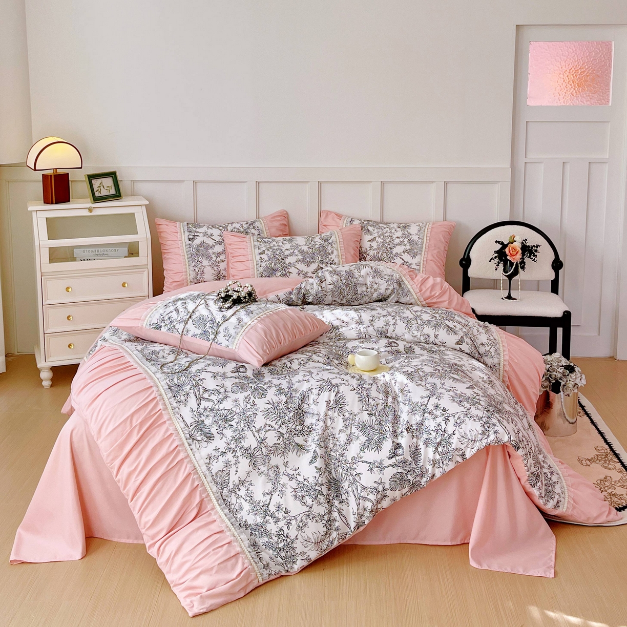 （总）大麦乐田 2025新款法式褶皱糯小棉直角床单四件套