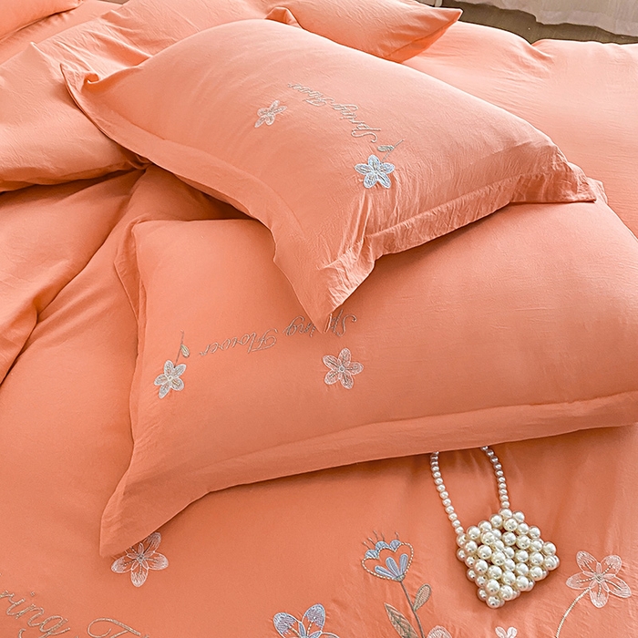 91家纺网 家纺一手货源 找家纺 大麦乐田 2025新款糯小棉立体绣花吊边四件套-手捧花 手捧花 桔色