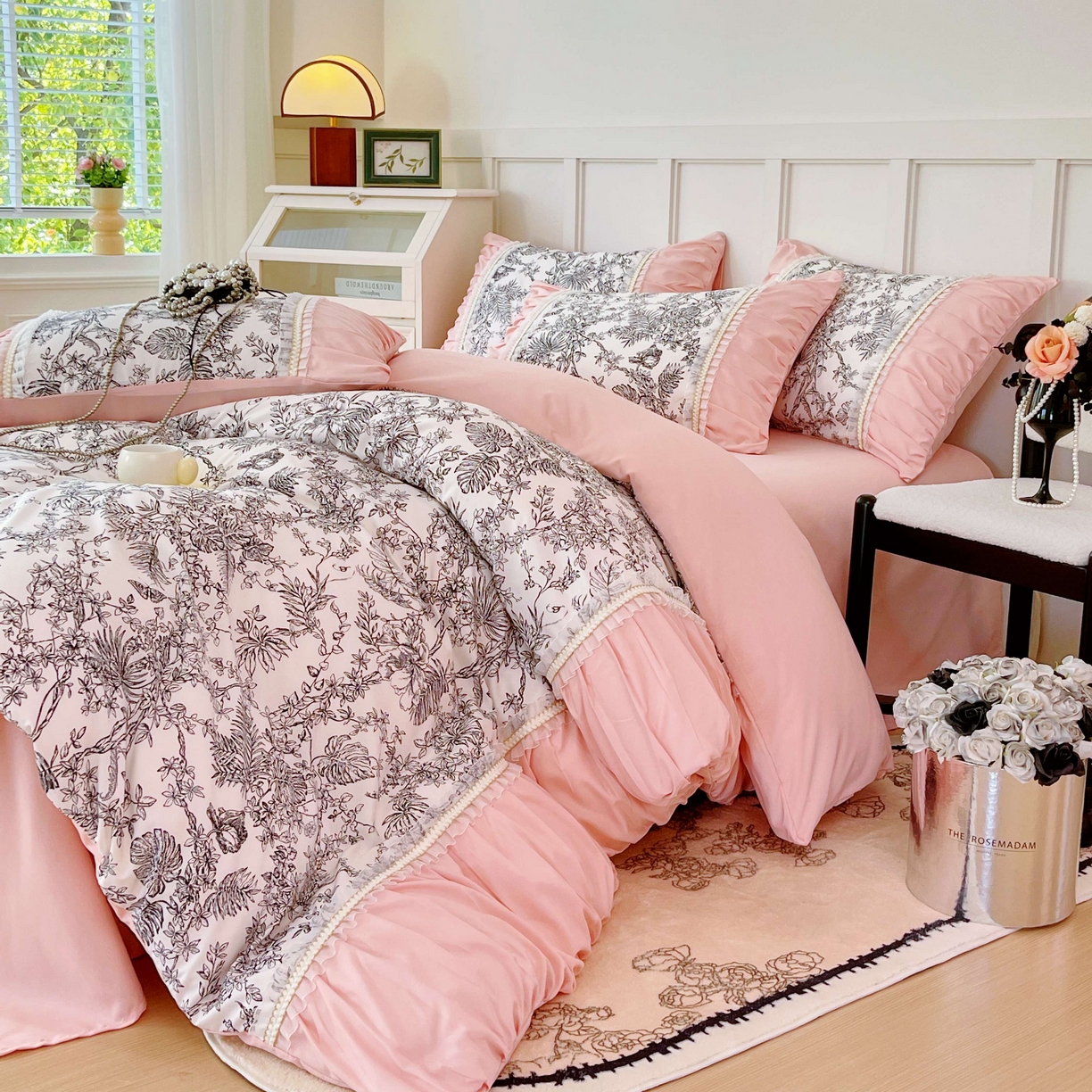 91家纺网 家纺一手货源 找家纺 （总）大麦乐田 2025新款法式褶皱糯小棉直角床单四件套