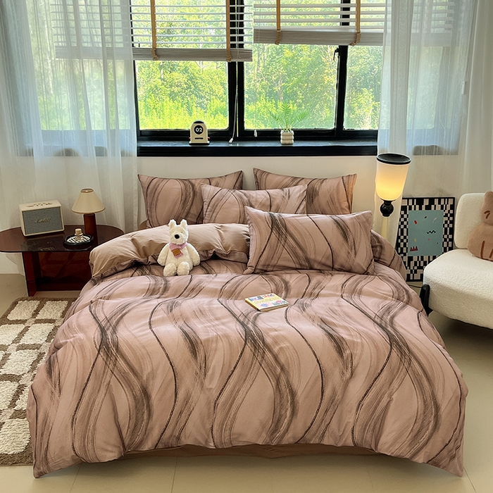 91家纺网 家纺一手货源 找家纺 吉象家纺 2025新款全棉纯棉加厚磨毛印花四件套 幻影咖