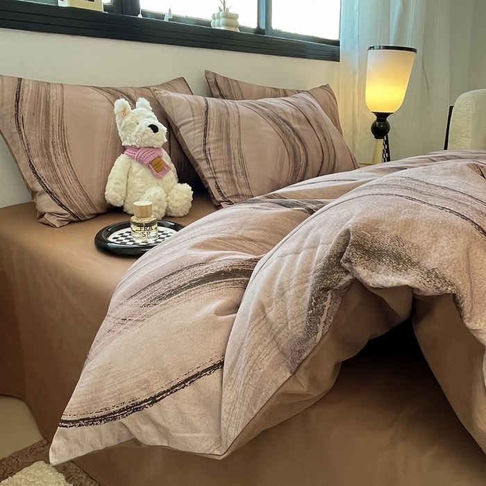 91家纺网 家纺一手货源 找家纺 吉象家纺 2025新款全棉纯棉加厚磨毛印花四件套 幻影咖