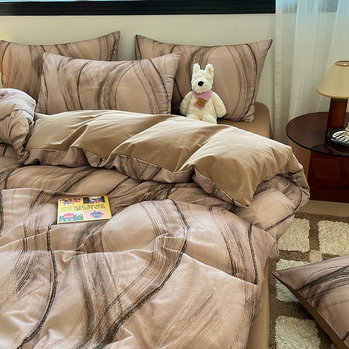 91家纺网 家纺一手货源 找家纺 吉象家纺 2025新款全棉纯棉加厚磨毛印花四件套 幻影咖