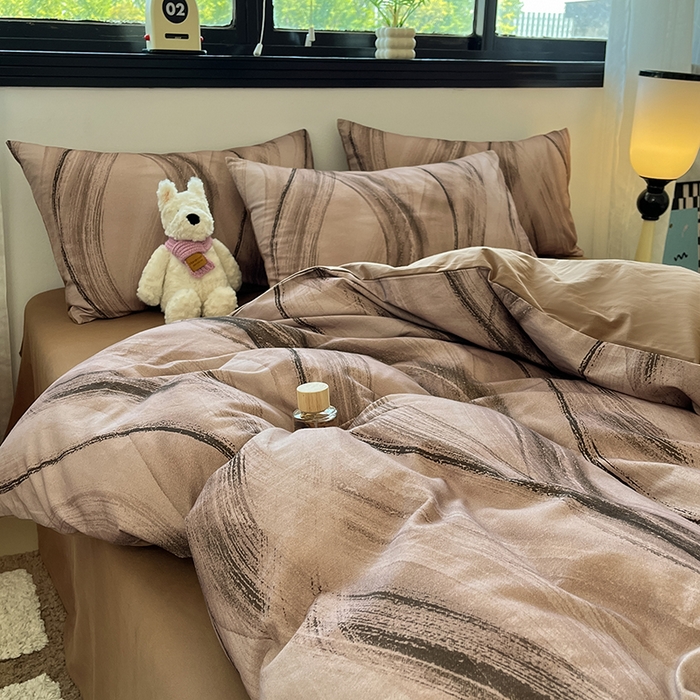 91家纺网 家纺一手货源 找家纺 吉象家纺 2025新款全棉纯棉加厚磨毛印花四件套 幻影咖