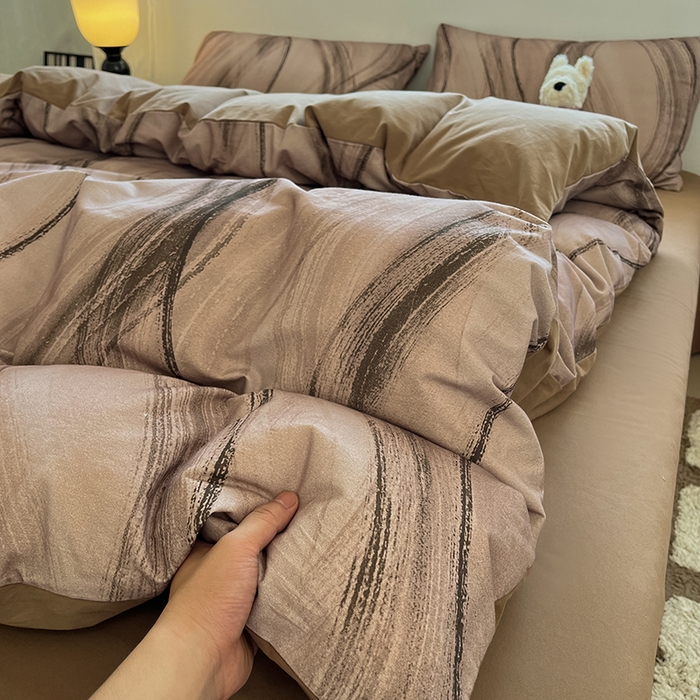 91家纺网 家纺一手货源 找家纺 吉象家纺 2025新款全棉纯棉加厚磨毛印花四件套 幻影咖