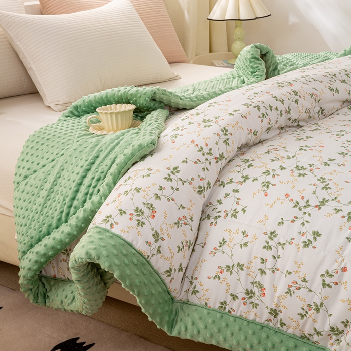 91家纺网 家纺一手货源 找家纺 锦鹭被业 2025新款AB版舒适全棉纯棉豆豆绒被被子被芯 连理枝