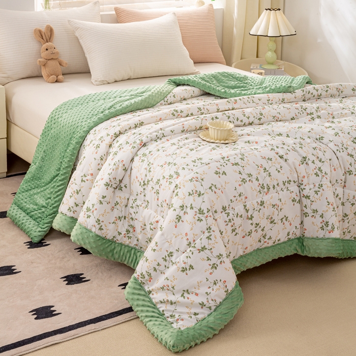 91家纺网 家纺一手货源 找家纺 锦鹭被业 2025新款AB版舒适全棉纯棉豆豆绒被被子被芯 连理枝