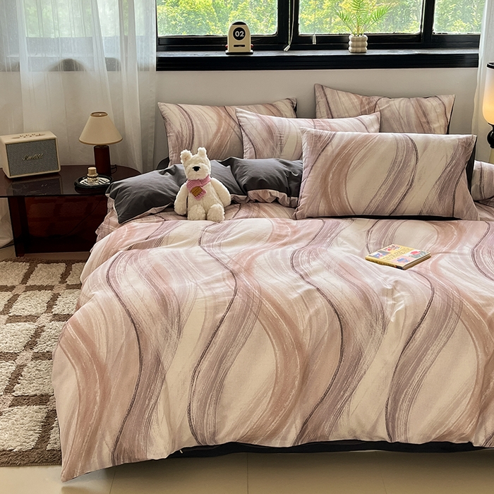 91家纺网 家纺一手货源 找家纺 吉象家纺 2025新款全棉纯棉加厚磨毛印花四件套 幻影纱