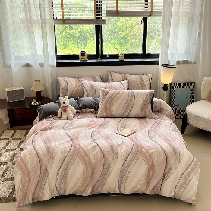 91家纺网 家纺一手货源 找家纺 吉象家纺 2025新款全棉纯棉加厚磨毛印花四件套 幻影纱