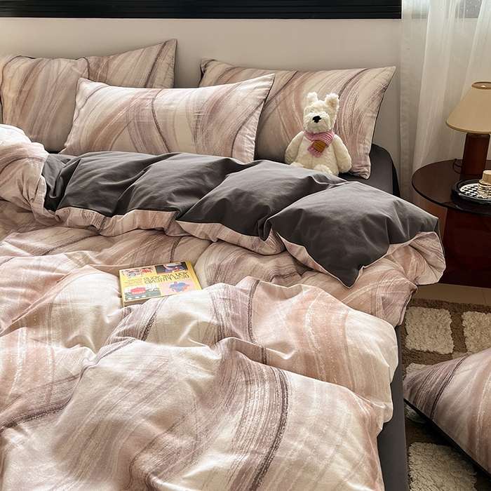 91家纺网 家纺一手货源 找家纺 吉象家纺 2025新款全棉纯棉加厚磨毛印花四件套 幻影纱