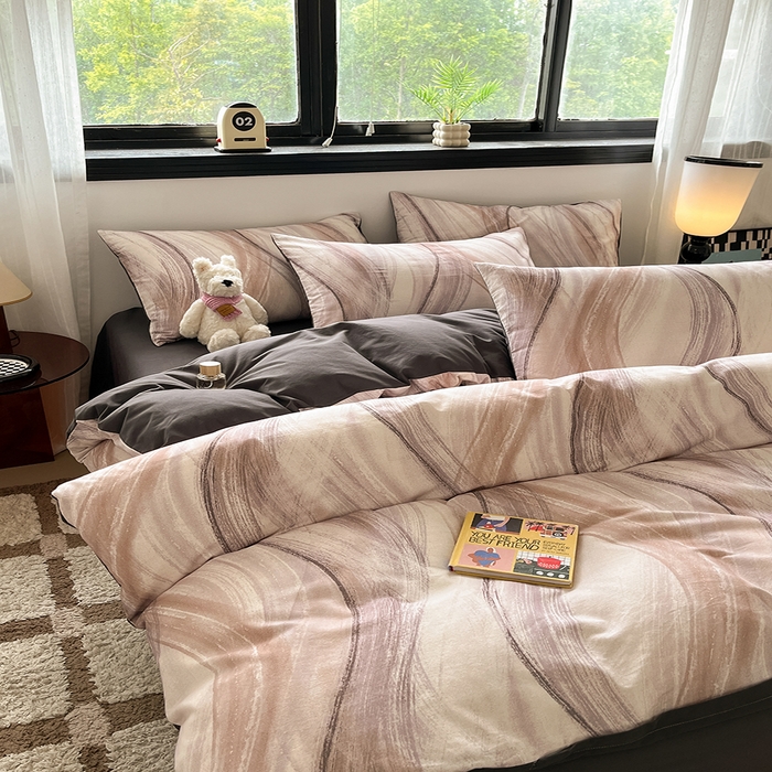 91家纺网 家纺一手货源 找家纺 吉象家纺 2025新款全棉纯棉加厚磨毛印花四件套 幻影纱