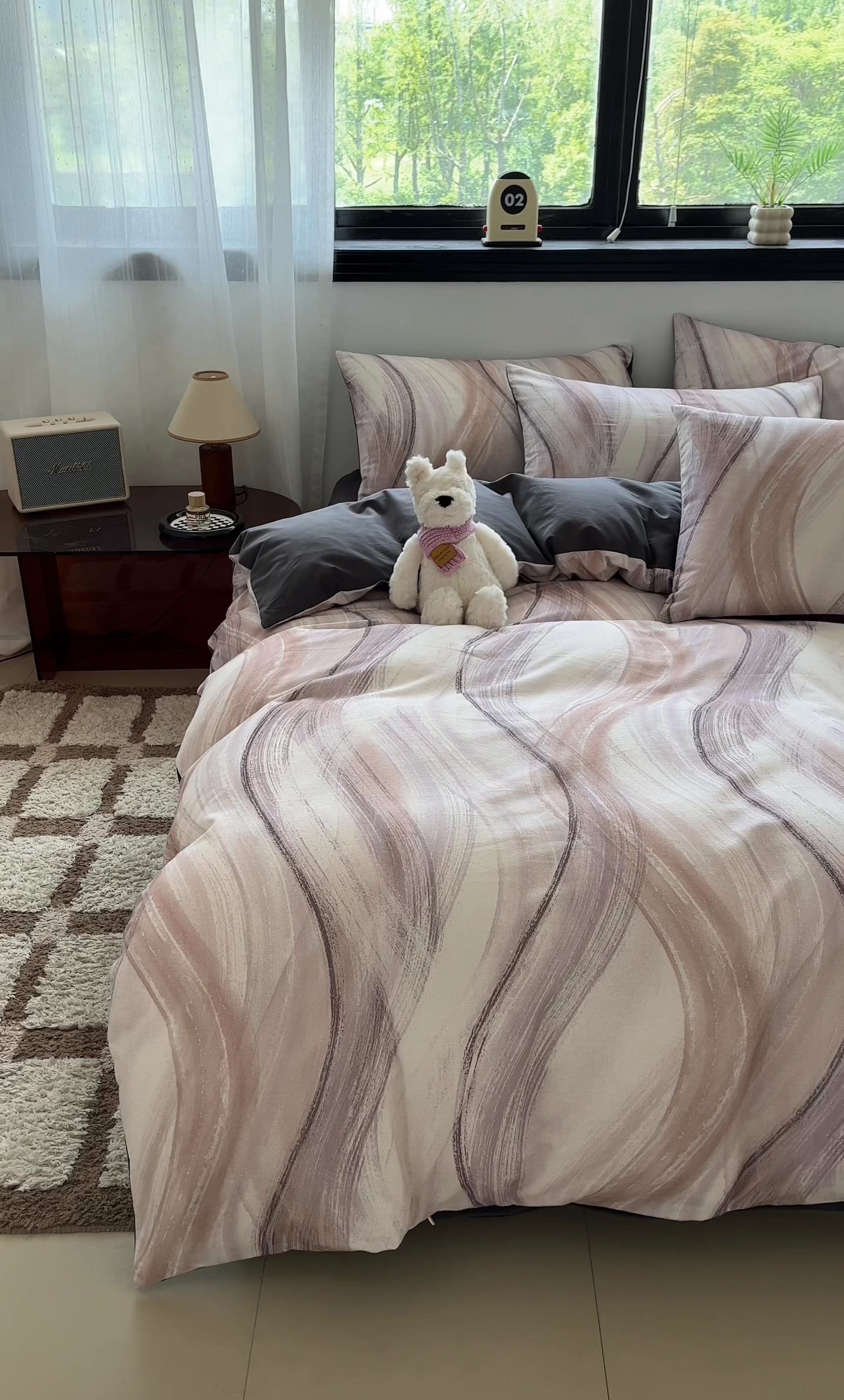 91家纺网 家纺一手货源 找家纺 吉象家纺 2025新款全棉纯棉加厚磨毛印花四件套 幻影纱