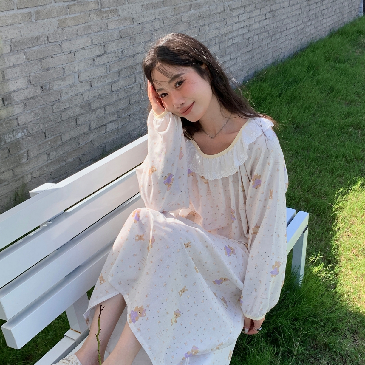 91家纺网 家纺一手货源 找家纺 纽约生活 2025新款有氧纱蕾丝长袖裙（会员-5） 小熊软糖