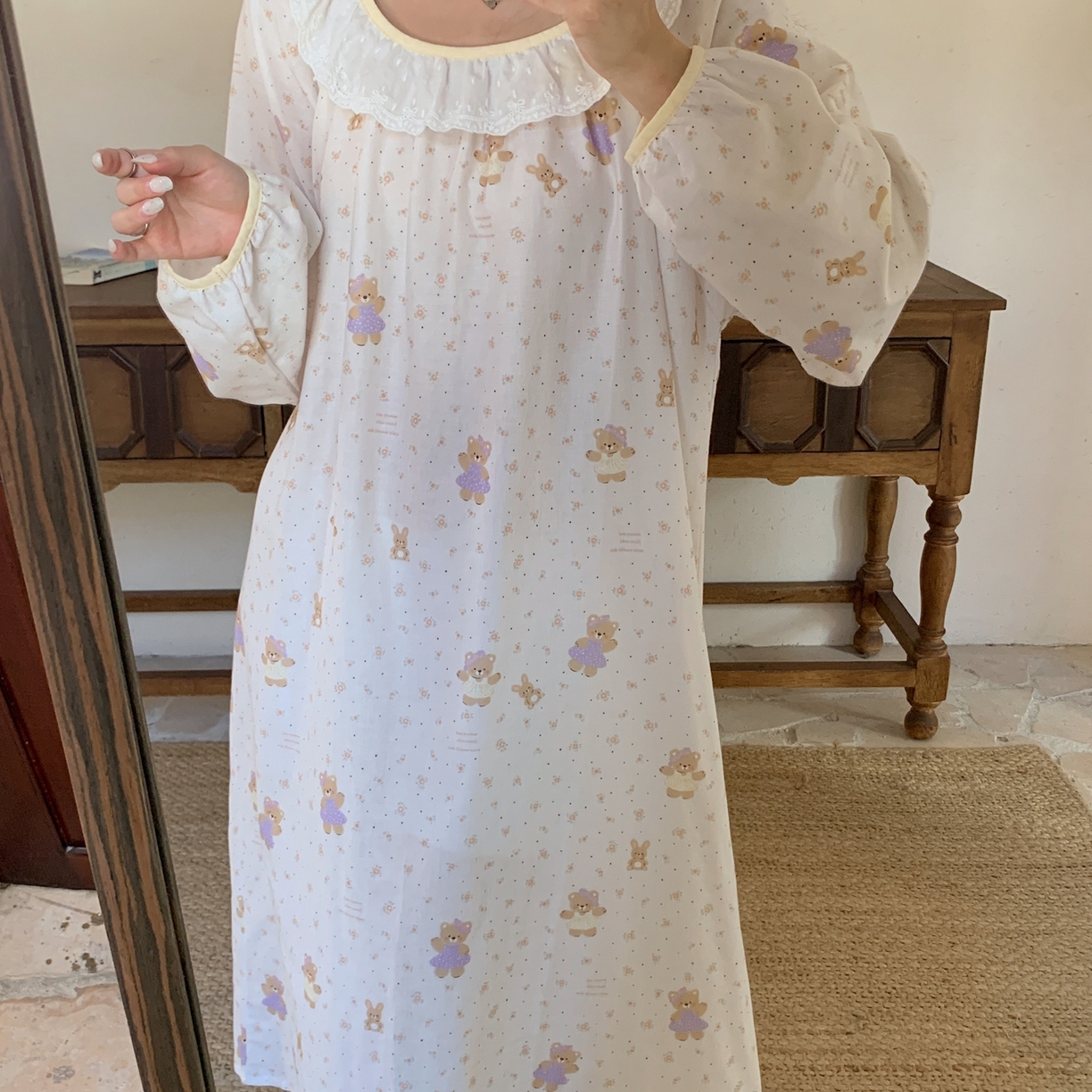 91家纺网 家纺一手货源 找家纺 纽约生活 2025新款有氧纱蕾丝长袖裙（会员-5） 小熊软糖