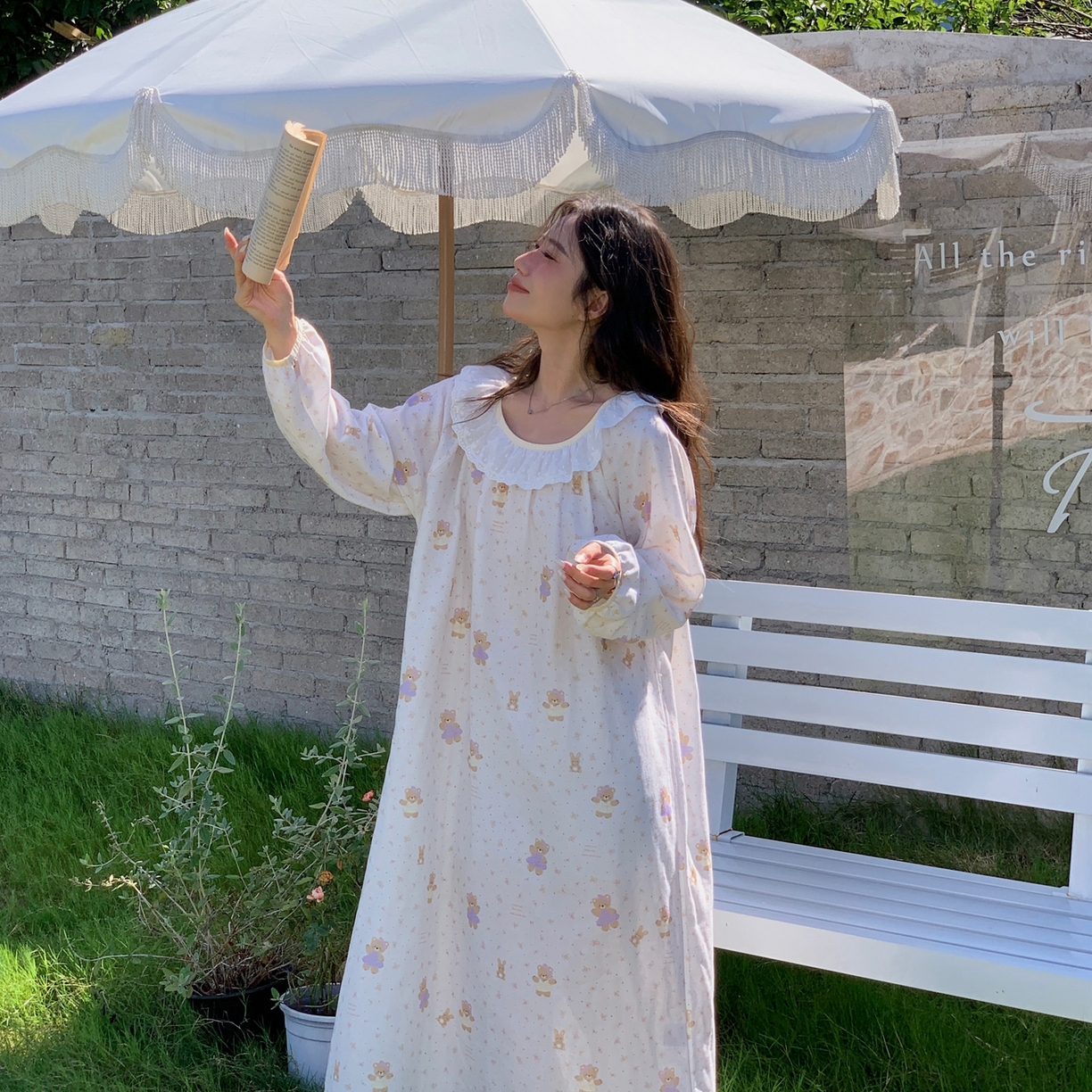 91家纺网 家纺一手货源 找家纺 纽约生活 2025新款有氧纱蕾丝长袖裙（会员-5） 小熊软糖