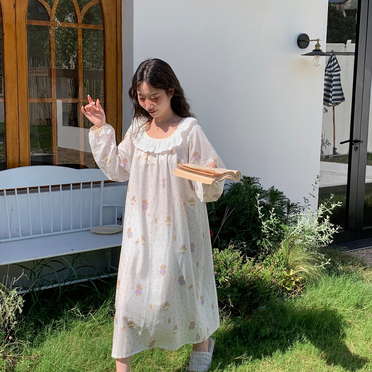 91家纺网 家纺一手货源 找家纺 纽约生活 2025新款有氧纱蕾丝长袖裙（会员-5） 小熊软糖