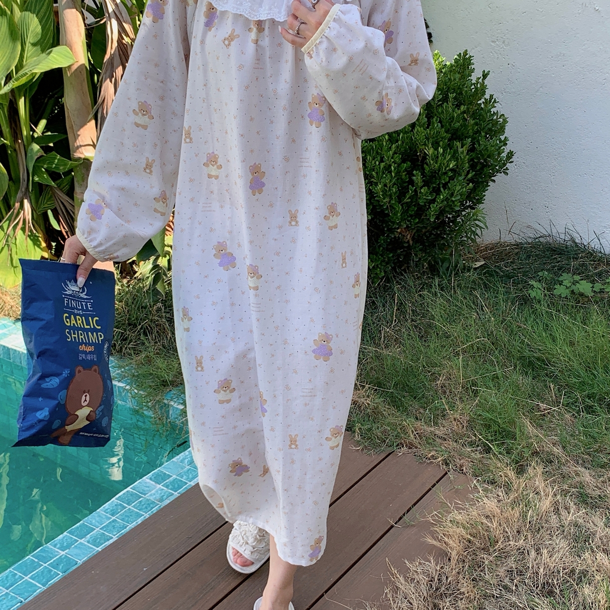 91家纺网 家纺一手货源 找家纺 纽约生活 2025新款有氧纱蕾丝长袖裙（会员-5） 小熊软糖