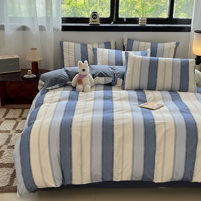 91家纺网 家纺一手货源 找家纺 吉象家纺 2025新款全棉纯棉加厚磨毛印花四件套 蓝颜