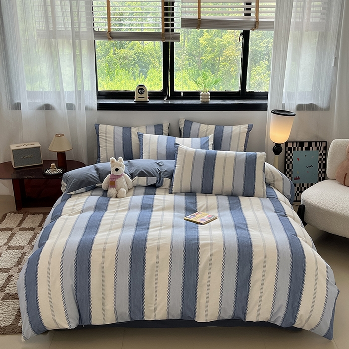 91家纺网 家纺一手货源 找家纺 吉象家纺 2025新款全棉纯棉加厚磨毛印花四件套 蓝颜