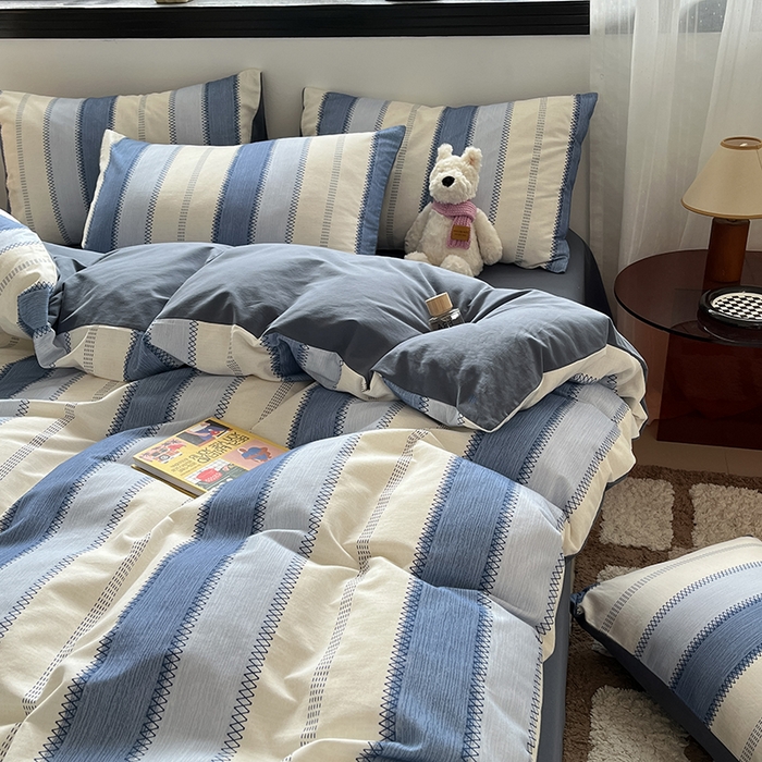 91家纺网 家纺一手货源 找家纺 吉象家纺 2025新款全棉纯棉加厚磨毛印花四件套 蓝颜