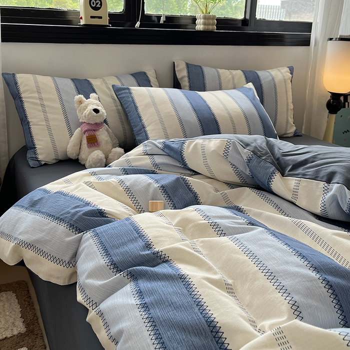 91家纺网 家纺一手货源 找家纺 吉象家纺 2025新款全棉纯棉加厚磨毛印花四件套 蓝颜