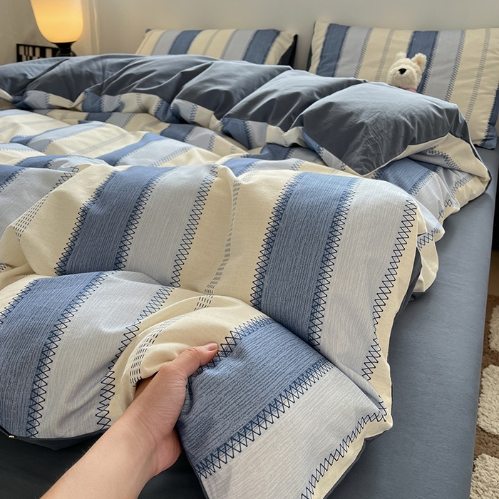 91家纺网 家纺一手货源 找家纺 吉象家纺 2025新款全棉纯棉加厚磨毛印花四件套 蓝颜