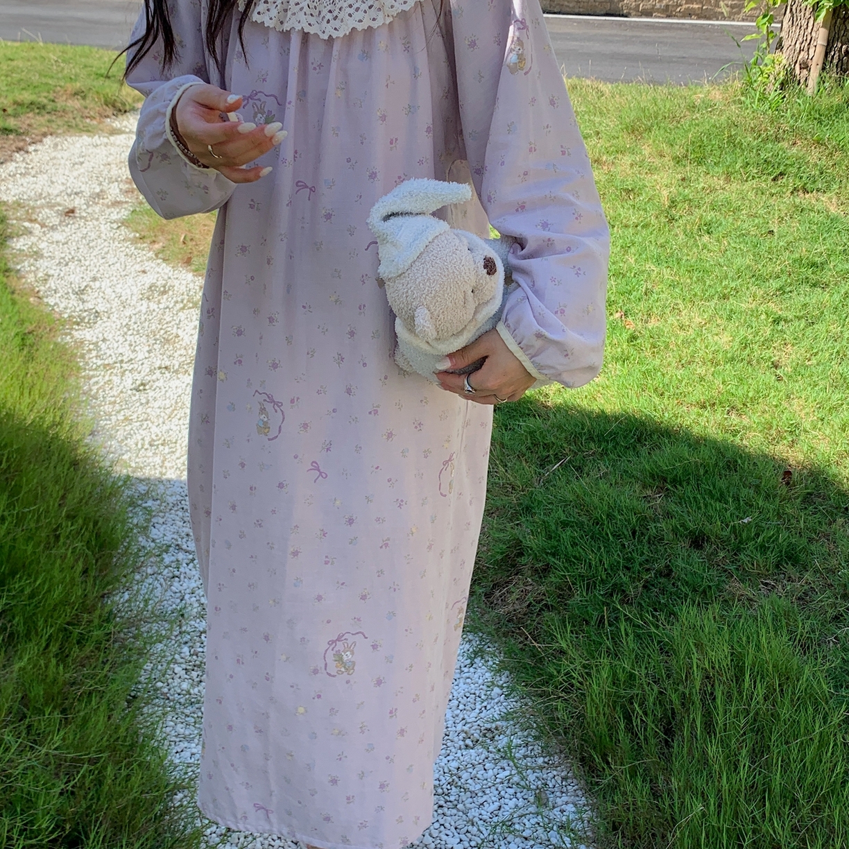 91家纺网 家纺一手货源 找家纺 纽约生活 2025新款有氧纱蕾丝长袖裙（会员-5） 星黛露紫