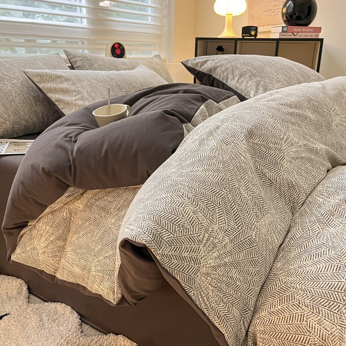 吉象家纺 2025新款全棉纯棉加厚磨毛印花四件套 灵犀灰