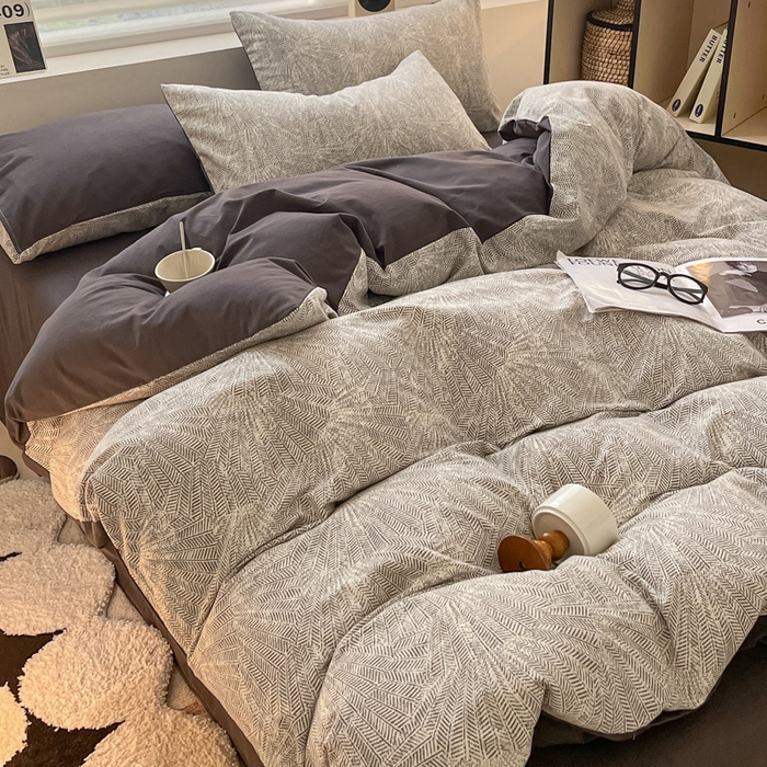 91家纺网 家纺一手货源 找家纺 吉象家纺 2025新款全棉纯棉加厚磨毛印花四件套 灵犀灰