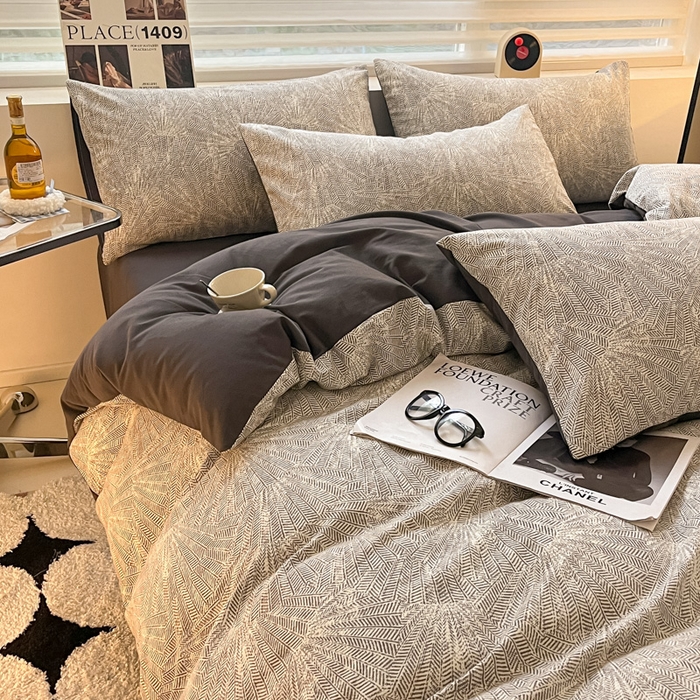 91家纺网 家纺一手货源 找家纺 吉象家纺 2025新款全棉纯棉加厚磨毛印花四件套 灵犀灰