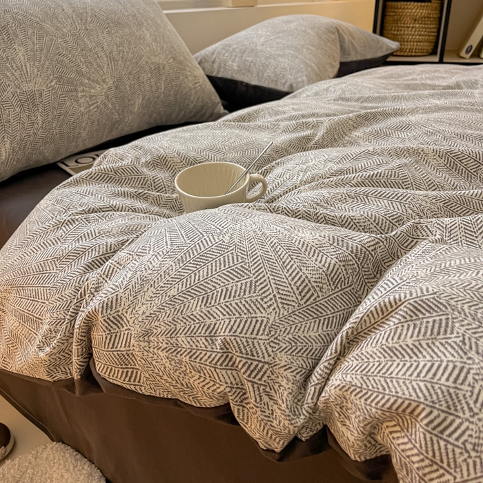 91家纺网 家纺一手货源 找家纺 吉象家纺 2025新款全棉纯棉加厚磨毛印花四件套 灵犀灰