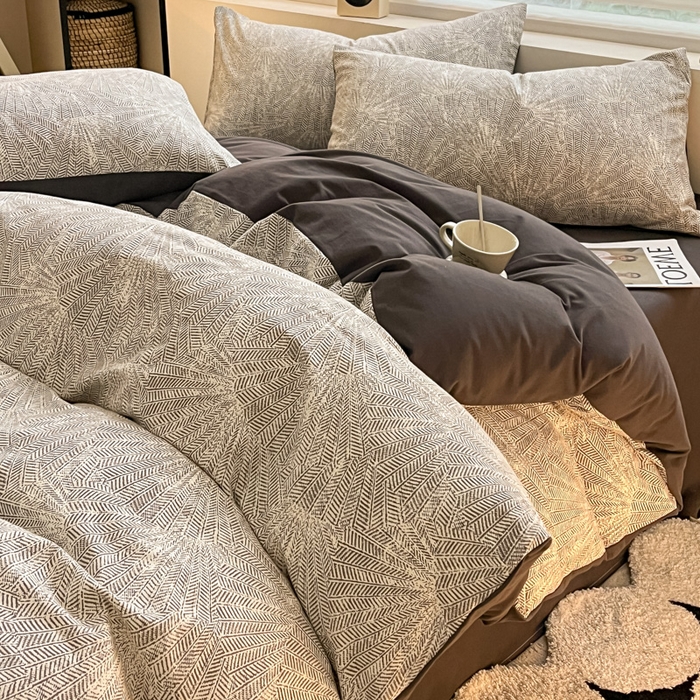 91家纺网 家纺一手货源 找家纺 吉象家纺 2025新款全棉纯棉加厚磨毛印花四件套 灵犀灰