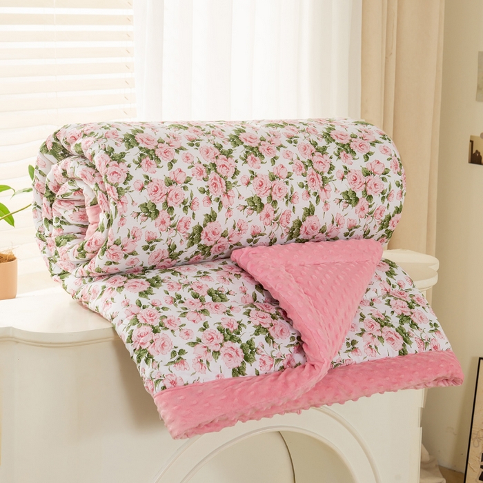 91家纺网 家纺一手货源 找家纺 锦鹭被业 2025新款AB版舒适全棉纯棉豆豆绒被被子被芯 玫瑰物语