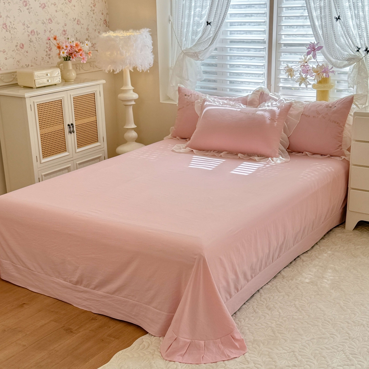 91家纺网 家纺一手货源 找家纺 （总）大麦乐田 2025新款法式公主风仙女糯小棉立体花刺绣四件套