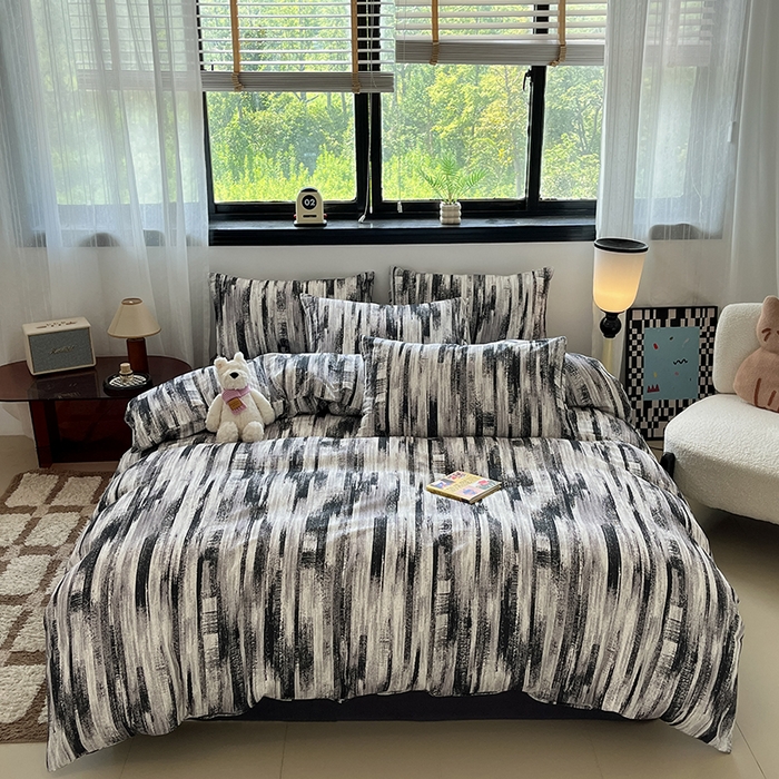 91家纺网 家纺一手货源 找家纺 吉象家纺 2025新款全棉纯棉加厚磨毛印花四件套 水波纹