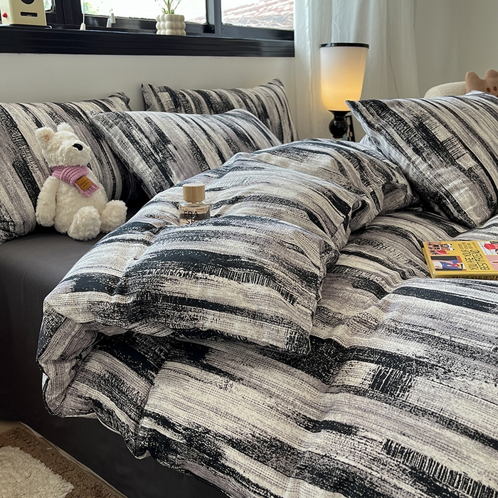 91家纺网 家纺一手货源 找家纺 吉象家纺 2025新款全棉纯棉加厚磨毛印花四件套 水波纹