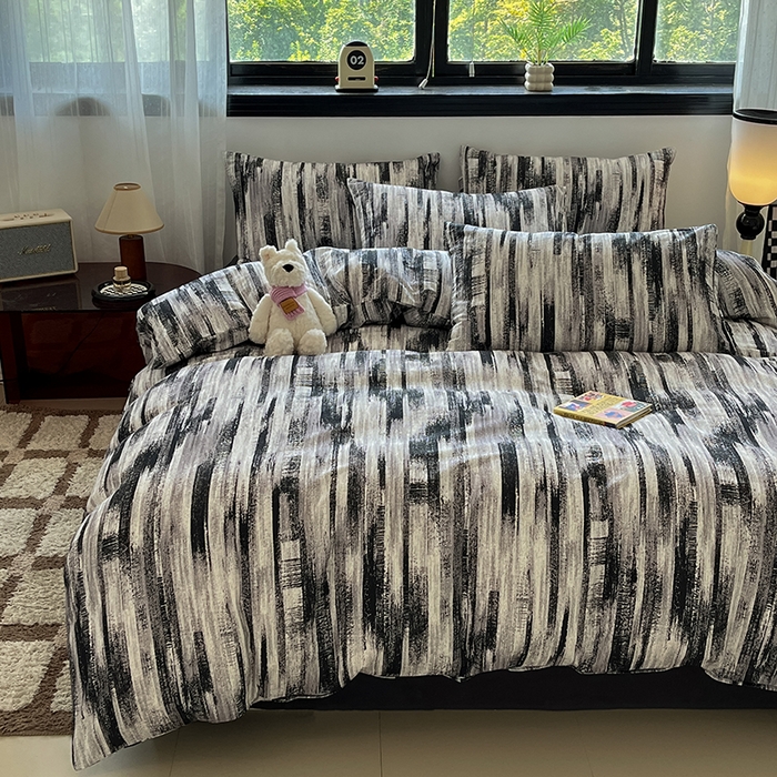 91家纺网 家纺一手货源 找家纺 吉象家纺 2025新款全棉纯棉加厚磨毛印花四件套 水波纹