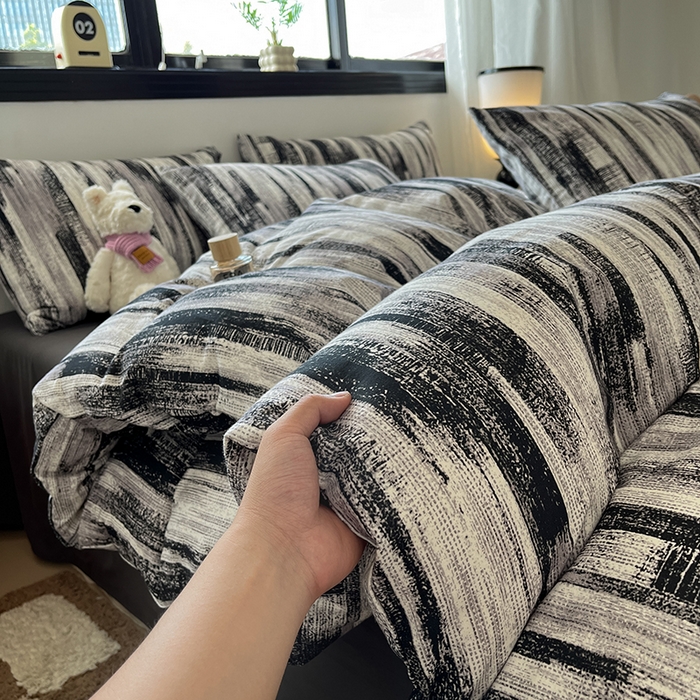 91家纺网 家纺一手货源 找家纺 吉象家纺 2025新款全棉纯棉加厚磨毛印花四件套 水波纹