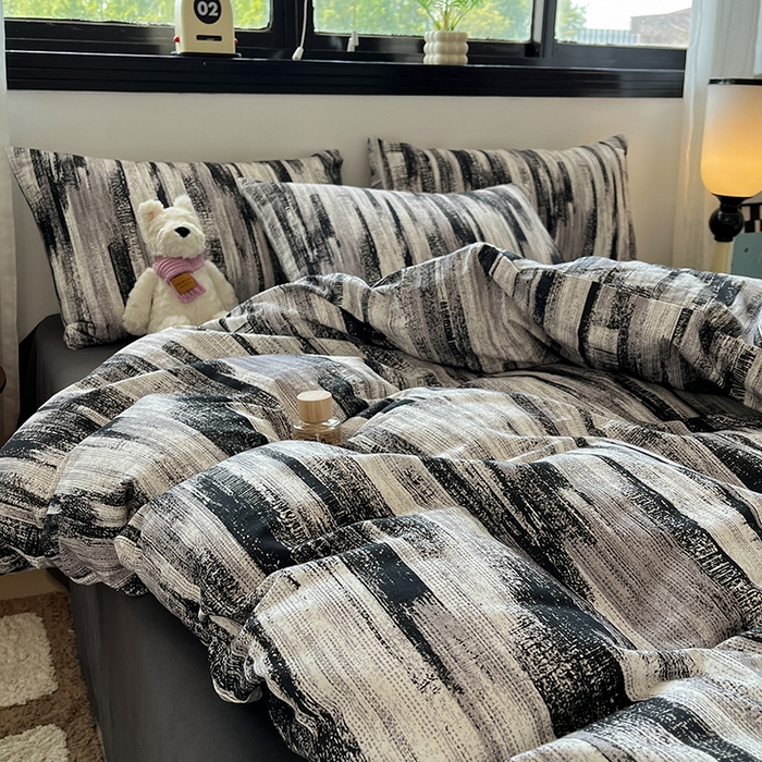 91家纺网 家纺一手货源 找家纺 吉象家纺 2025新款全棉纯棉加厚磨毛印花四件套 水波纹