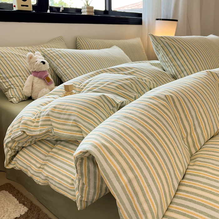 吉象家纺 2025新款全棉纯棉加厚磨毛印花四件套 夏末绿