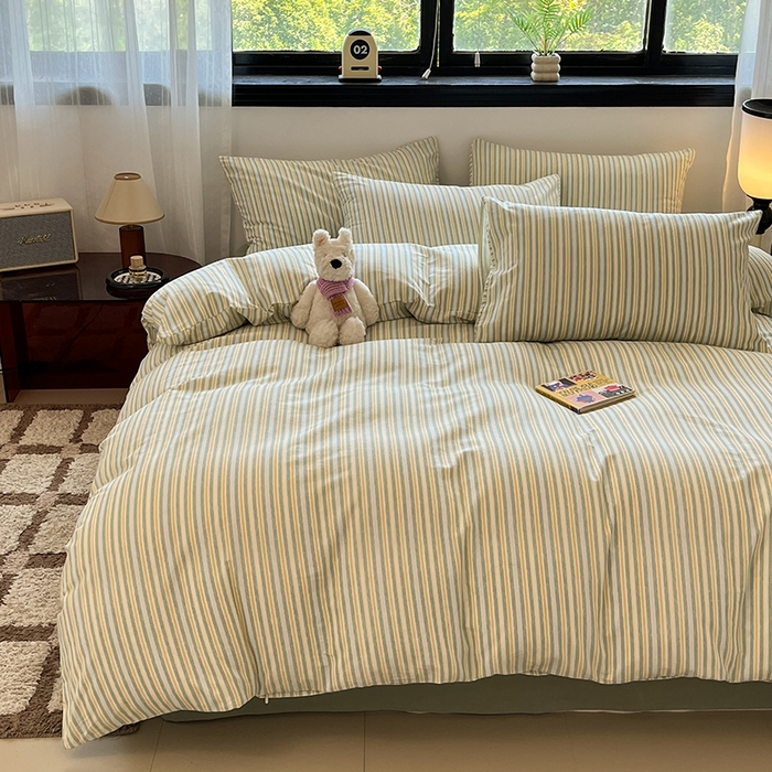 91家纺网 家纺一手货源 找家纺 吉象家纺 2025新款全棉纯棉加厚磨毛印花四件套 夏末绿