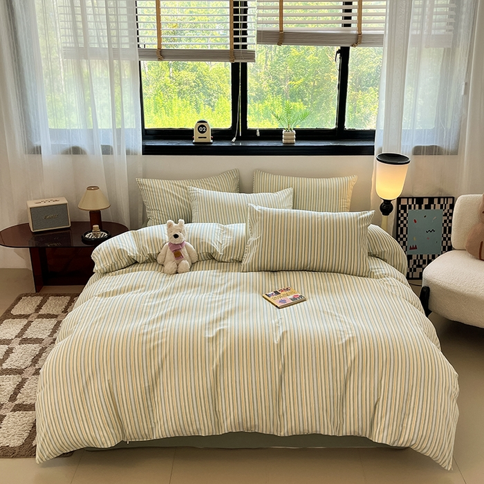 91家纺网 家纺一手货源 找家纺 吉象家纺 2025新款全棉纯棉加厚磨毛印花四件套 夏末绿