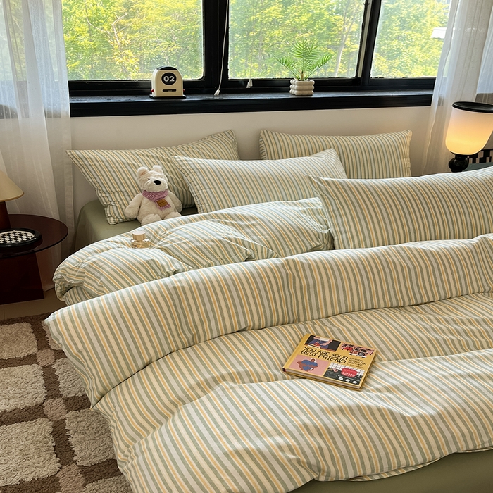 91家纺网 家纺一手货源 找家纺 吉象家纺 2025新款全棉纯棉加厚磨毛印花四件套 夏末绿