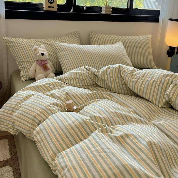 91家纺网 家纺一手货源 找家纺 吉象家纺 2025新款全棉纯棉加厚磨毛印花四件套 夏末绿